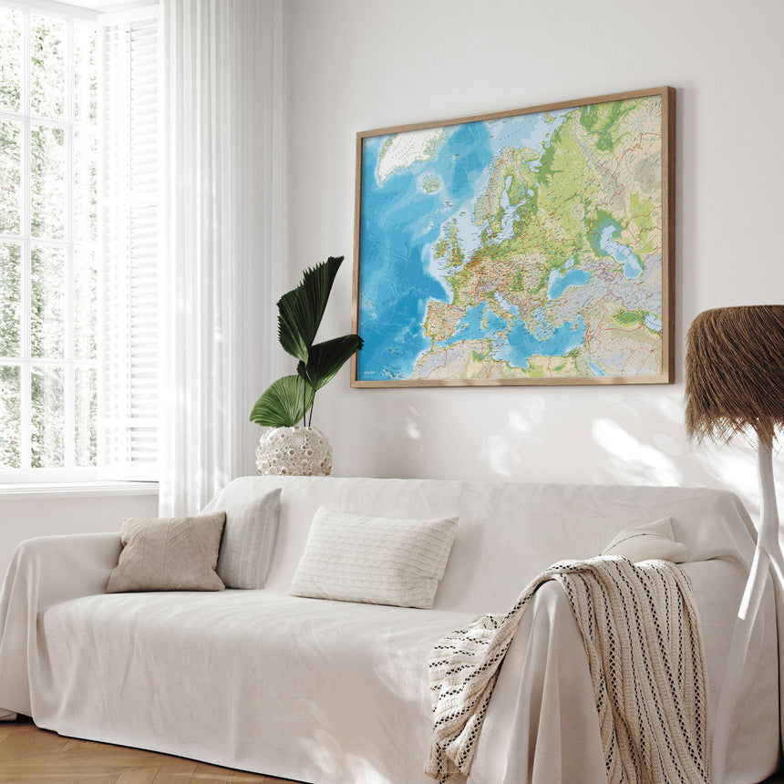 Europakort i egetræsramme - Classic - Plakat - Incado