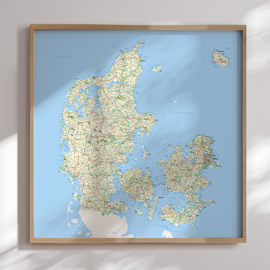 Danmarkskort i egetræsramme - Classic - Plakat - Incado