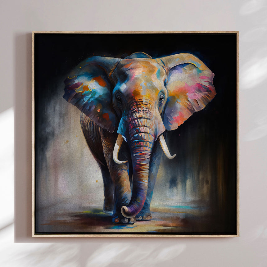Håndlavet maleri med ramme - Colorful Elephant - Mixed media - Incado