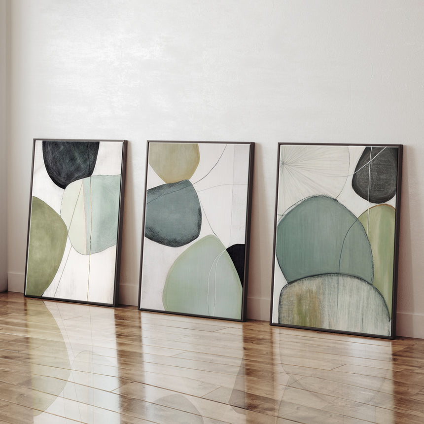 Håndlavet maleri med sort ramme - Green I - Mixed media - Incado