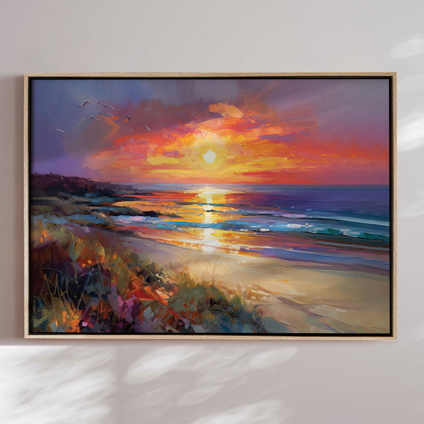 Håndlavet maleri med ramme - Colorful Sunset - Mixed media - Incado