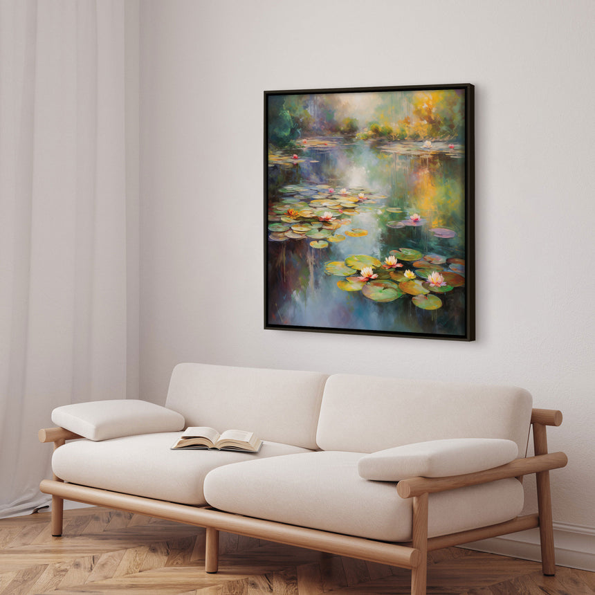 Håndlavet maleri med ramme - Romantic Water Lilies - Mixed media - Incado