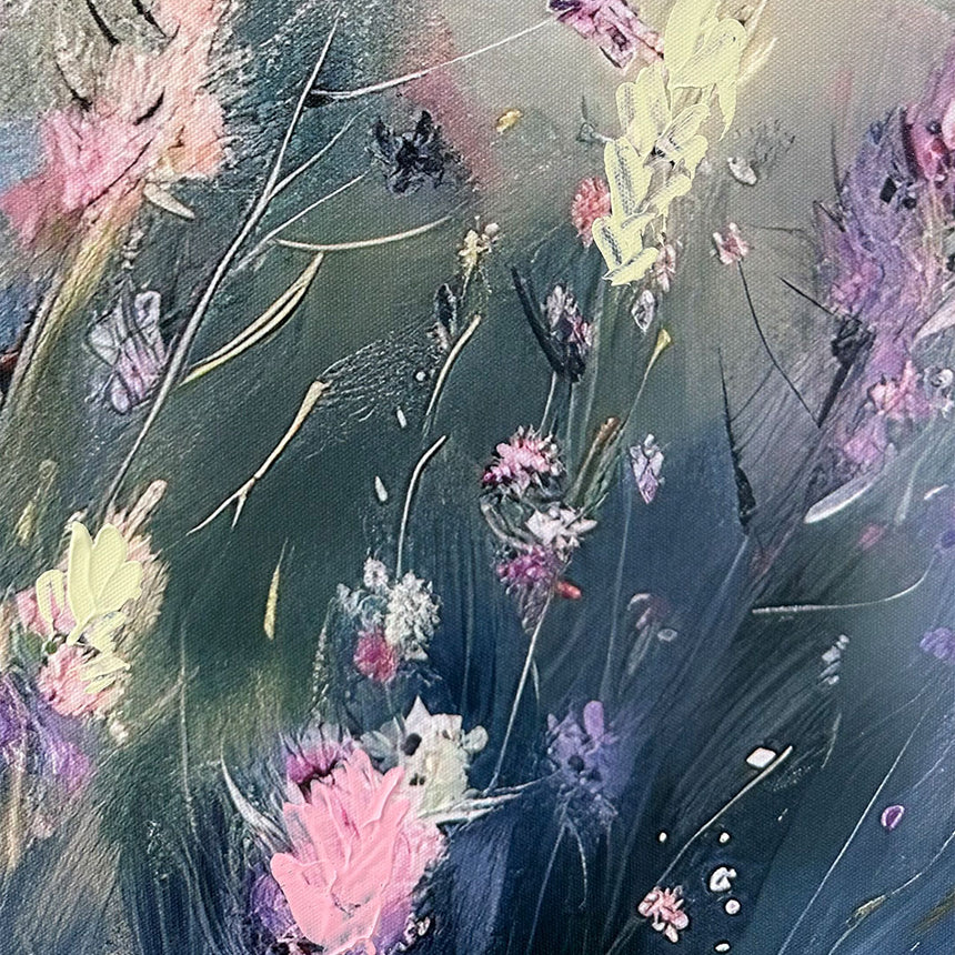 Håndlavet maleri med ramme - Delicate Bloom - Mixed media - Incado