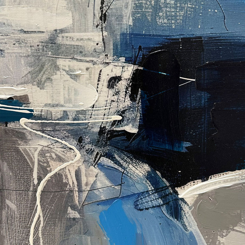 Håndlavet maleri med ramme - Midnight Currents - Mixed media - Incado