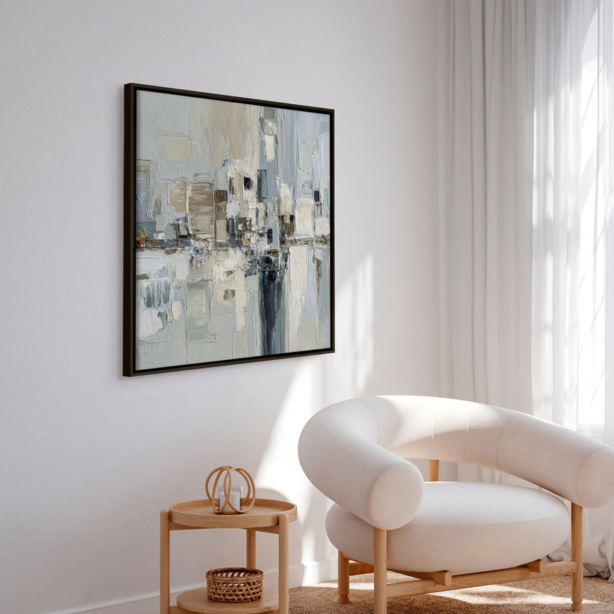 Håndlavet maleri med ramme - Pastel Construction - Mixed media