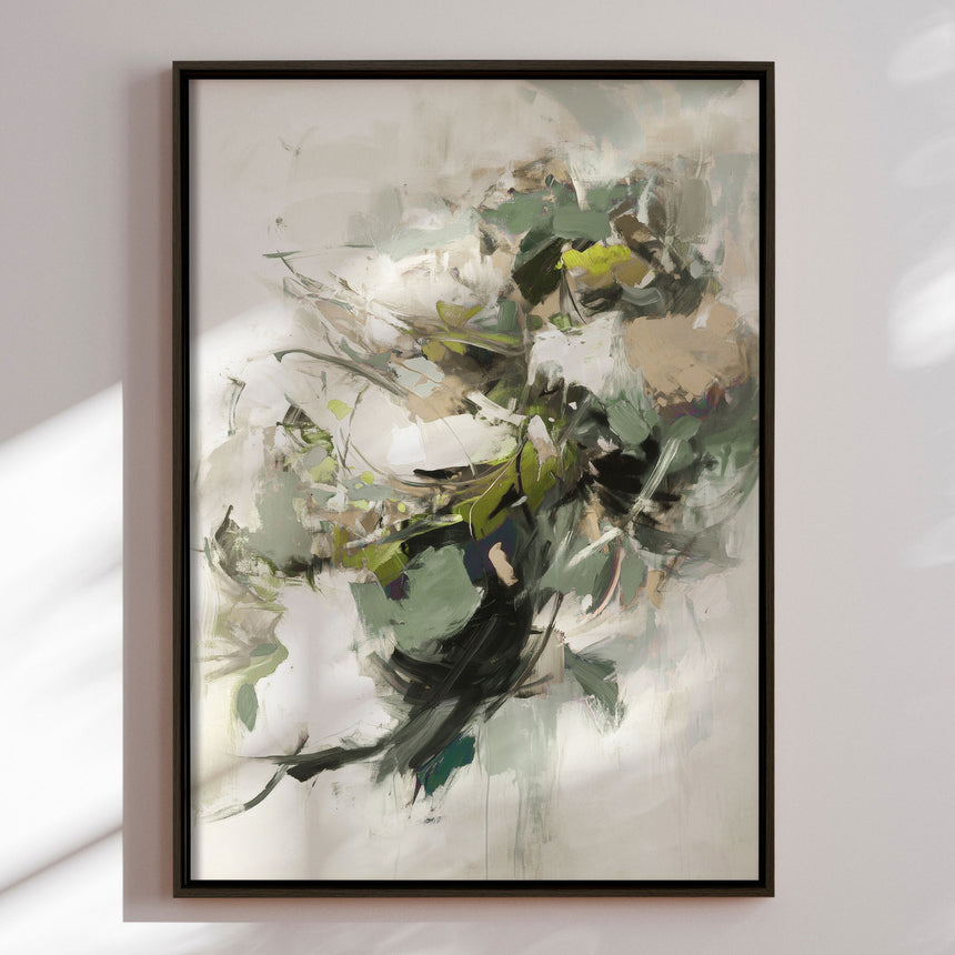 Håndlavet maleri med ramme - Green Dance - Mixed media