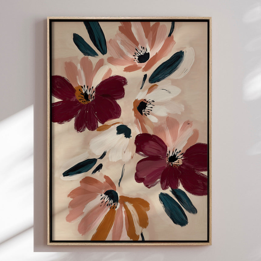 Lærredstryk - Blush and Burgundy Blooms - Nadjaa