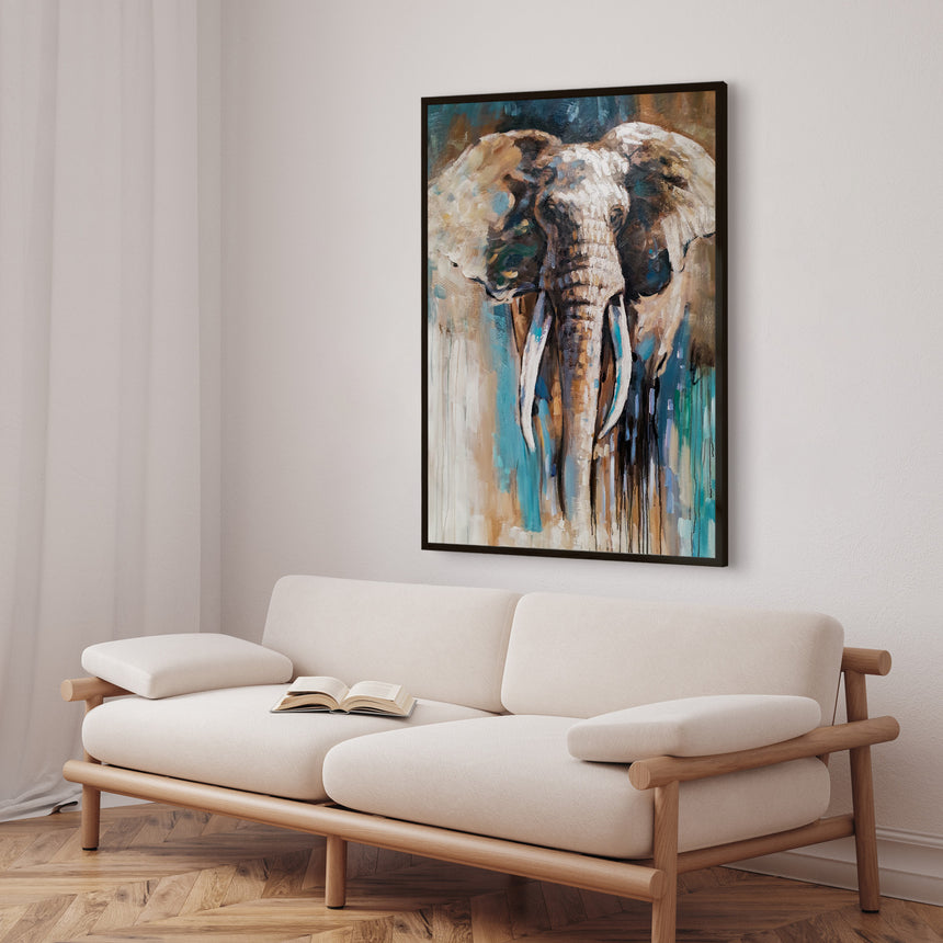 Håndlavet maleri med ramme - Mighty Elephant - Mixed media - Incado