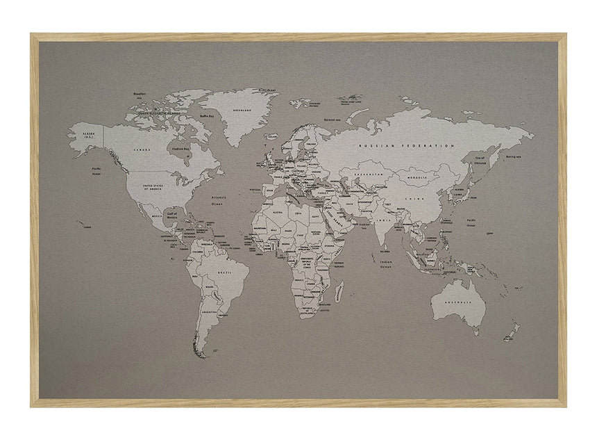 Hør verdenskort med egetræsramme - Modern Beige - Opslagstavle - Incado