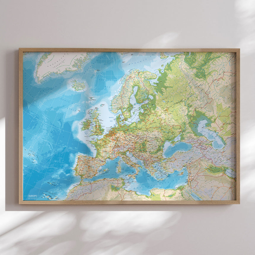 Europakort i egetræsramme - Classic - Plakat - Incado
