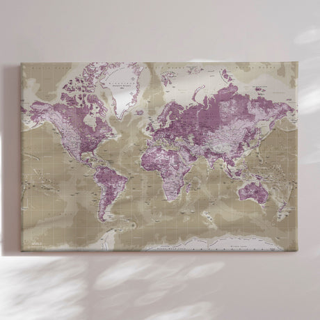 Verdenskort - Purple - Lærredstryk - Incado