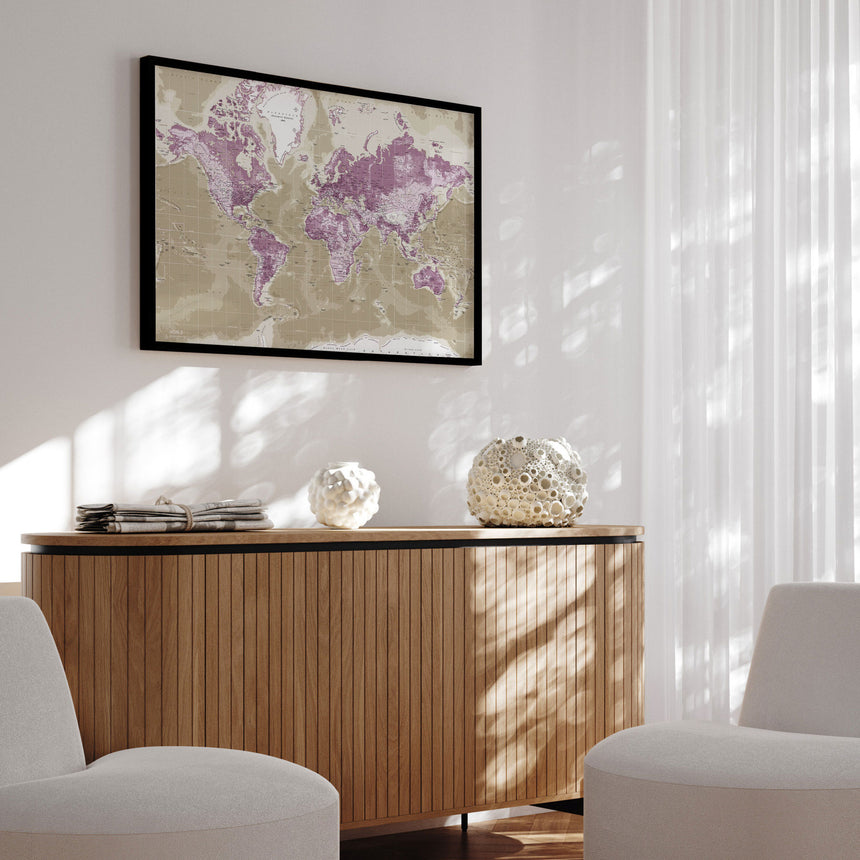 Verdenskort med sort ramme - Purple - Opslagstavle - Incado