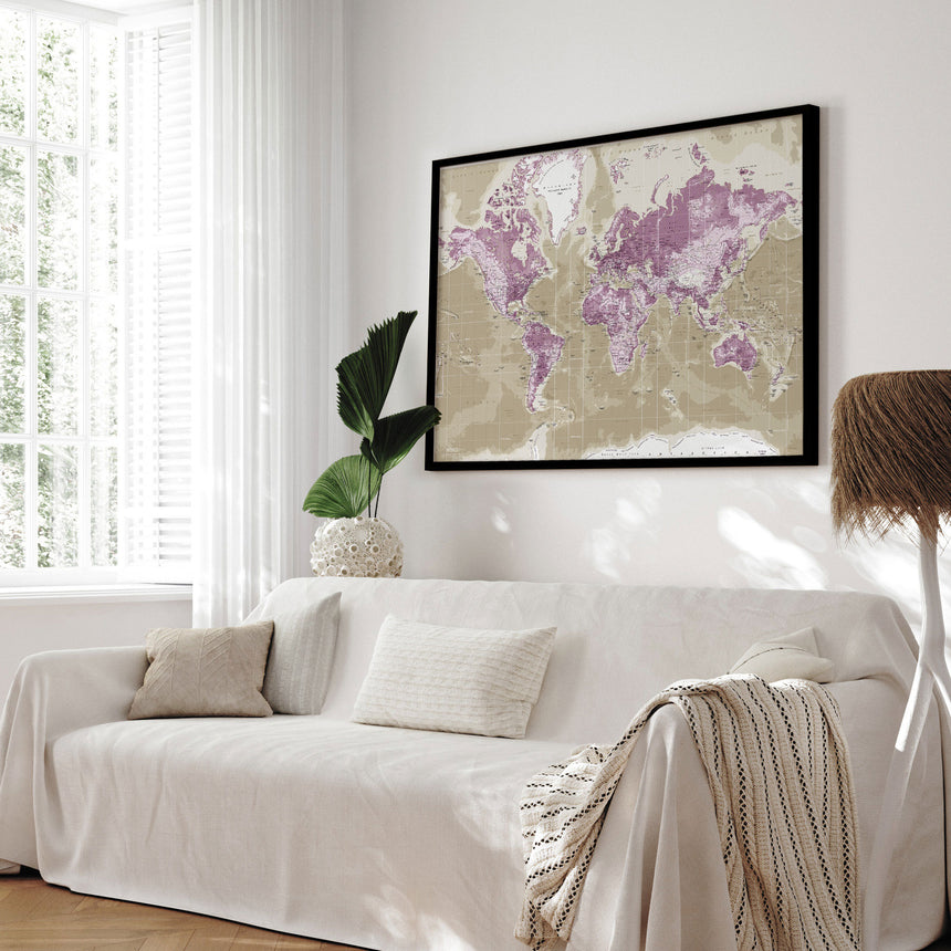 Verdenskort med sort ramme - Purple - Opslagstavle - Incado