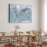 Verdenskort - Ice Blue - Lærredstryk - Incado
