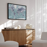 Verdenskort i sort ramme - Ice Blue - Plakat - Incado