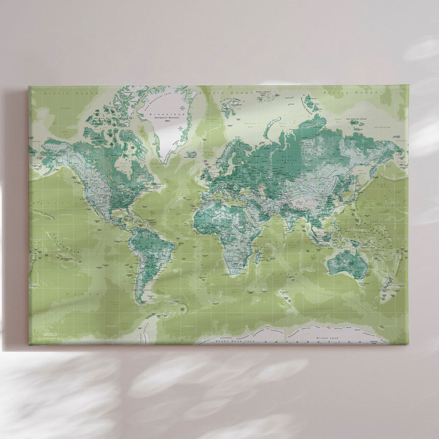 Verdenskort - Green - Lærredstryk - Incado