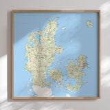 Danmarkskort i egetræsramme - Classic - Plakat - Incado