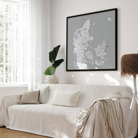 Danmarkskort i sort ramme - Grey - Opslagstavle - Incado