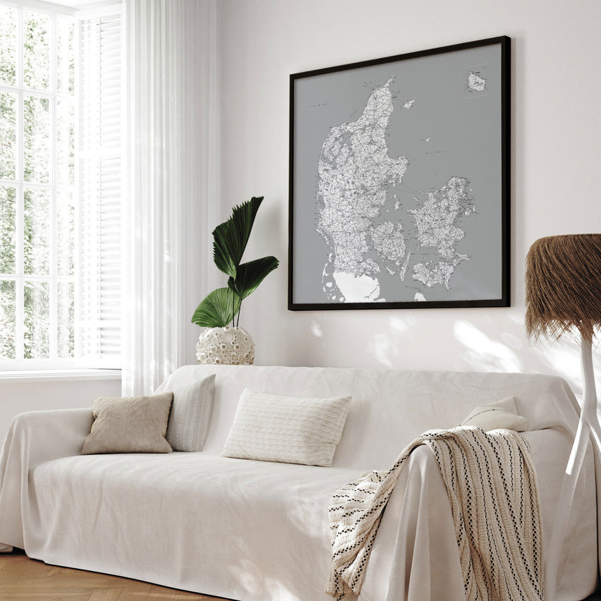 Danmarkskort i sort ramme - Grey - Opslagstavle - Incado