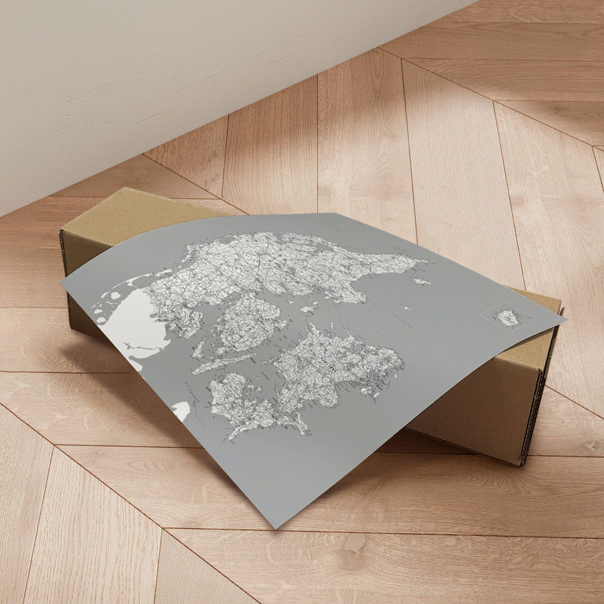 Danmarkskort - Grey - Plakat - Incado