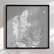 Danmarkskort i sort ramme - Grey - Plakat - Incado