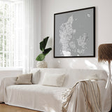 Danmarkskort i sort ramme - Grey - Plakat - Incado