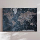 Verdenskort - Modern Blue - Lærredstryk - Incado