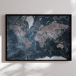 Verdenskort i sort ramme - Modern Blue - Plakat - Incado