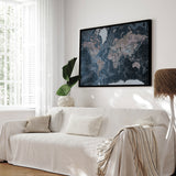 Verdenskort i sort ramme - Modern Blue - Plakat - Incado
