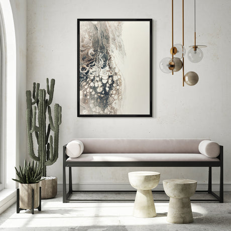 Håndlavet maleri med sort ramme - Beige Composition II - Mixed media - Incado