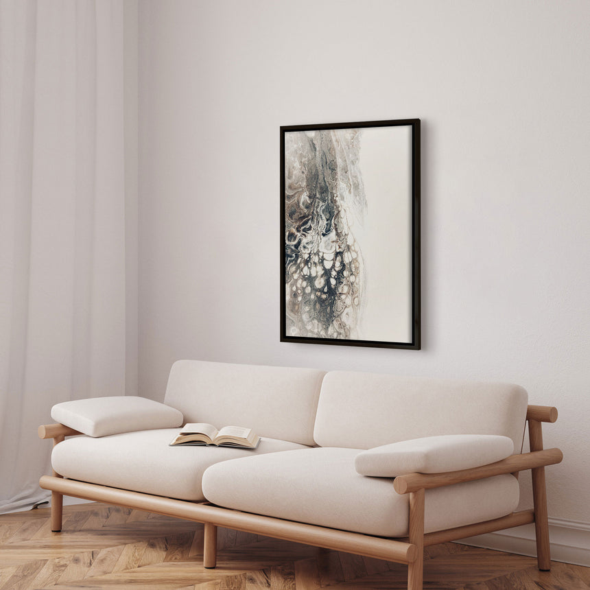 Håndlavet maleri med sort ramme - Beige Composition II - Mixed media - Incado