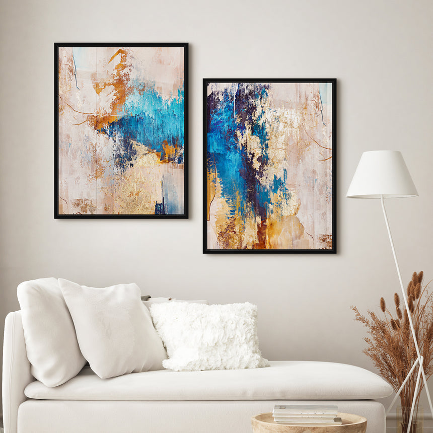 Håndlavet maleri med sort ramme - Blue Feeling - Mixed media - Incado