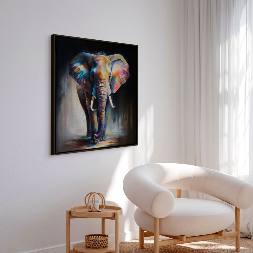Håndlavet maleri med ramme - Colorful Elephant - Mixed media - Incado