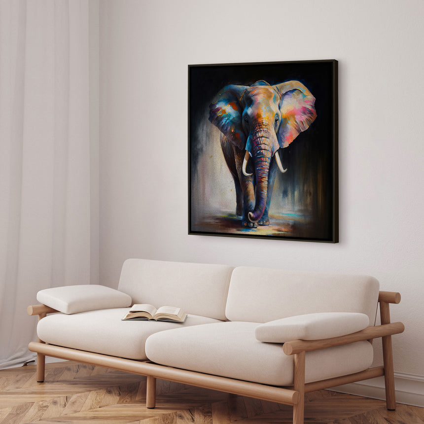 Håndlavet maleri med ramme - Colorful Elephant - Mixed media - Incado