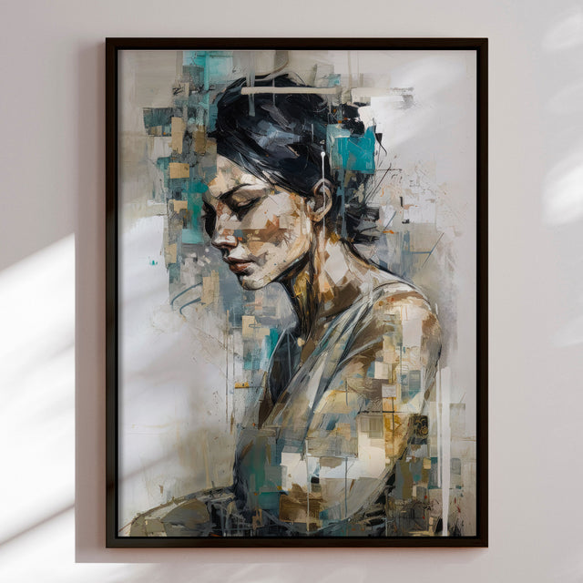Håndlavet maleri med sort ramme - Abstract Lady - Mixed media - Incado