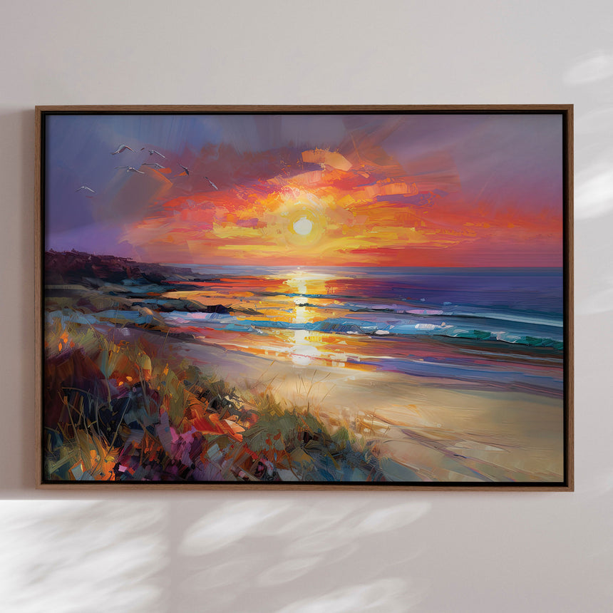 Håndlavet maleri med ramme - Colorful Sunset - Mixed media - Incado