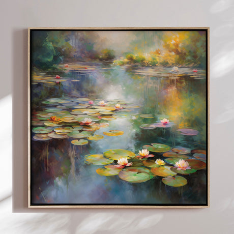 Håndlavet maleri med ramme - Romantic Water Lilies - Mixed media - Incado
