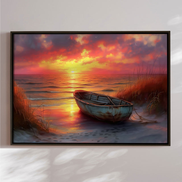 Håndlavet maleri med ramme - Forgotten Boat - Mixed media - Incado