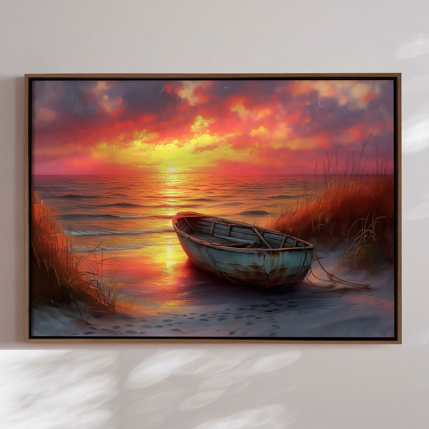 Håndlavet maleri med ramme - Forgotten Boat - Mixed media - Incado