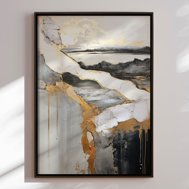 Håndlavet maleri med ramme - Golden Rift - Mixed media - Incado