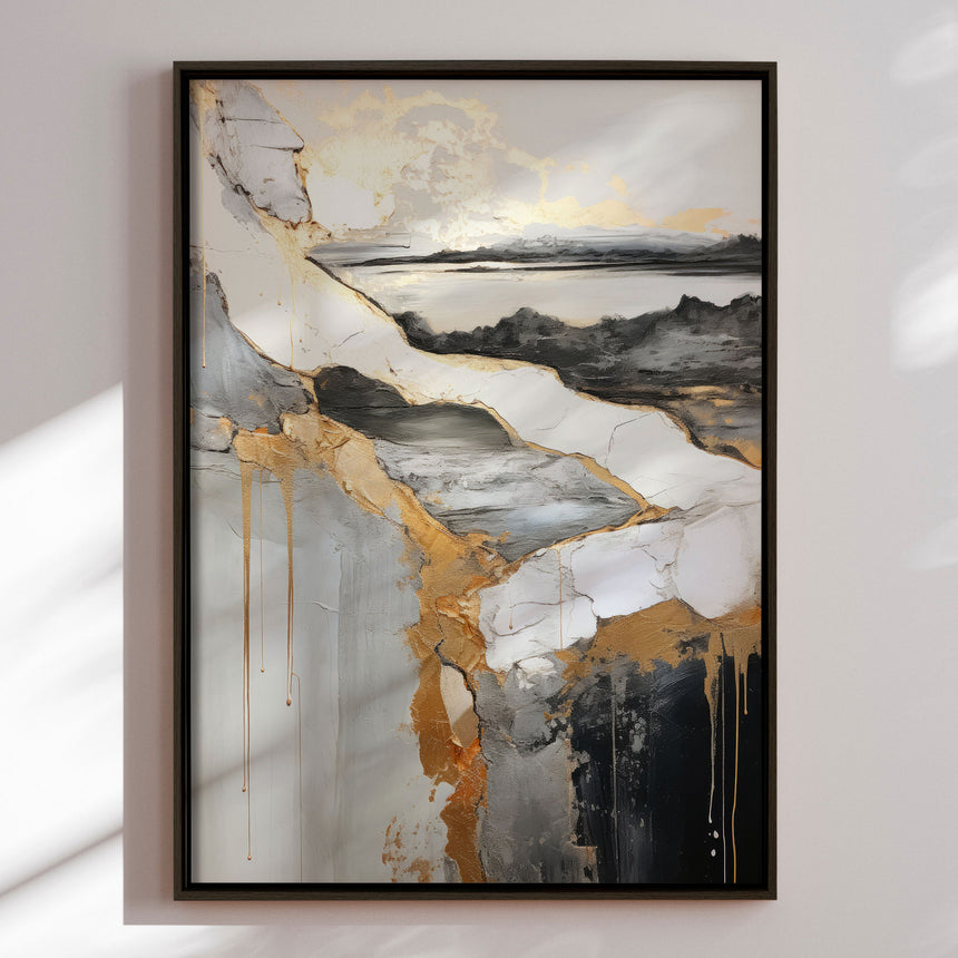 Håndlavet maleri med ramme - Golden Rift - Mixed media - Incado
