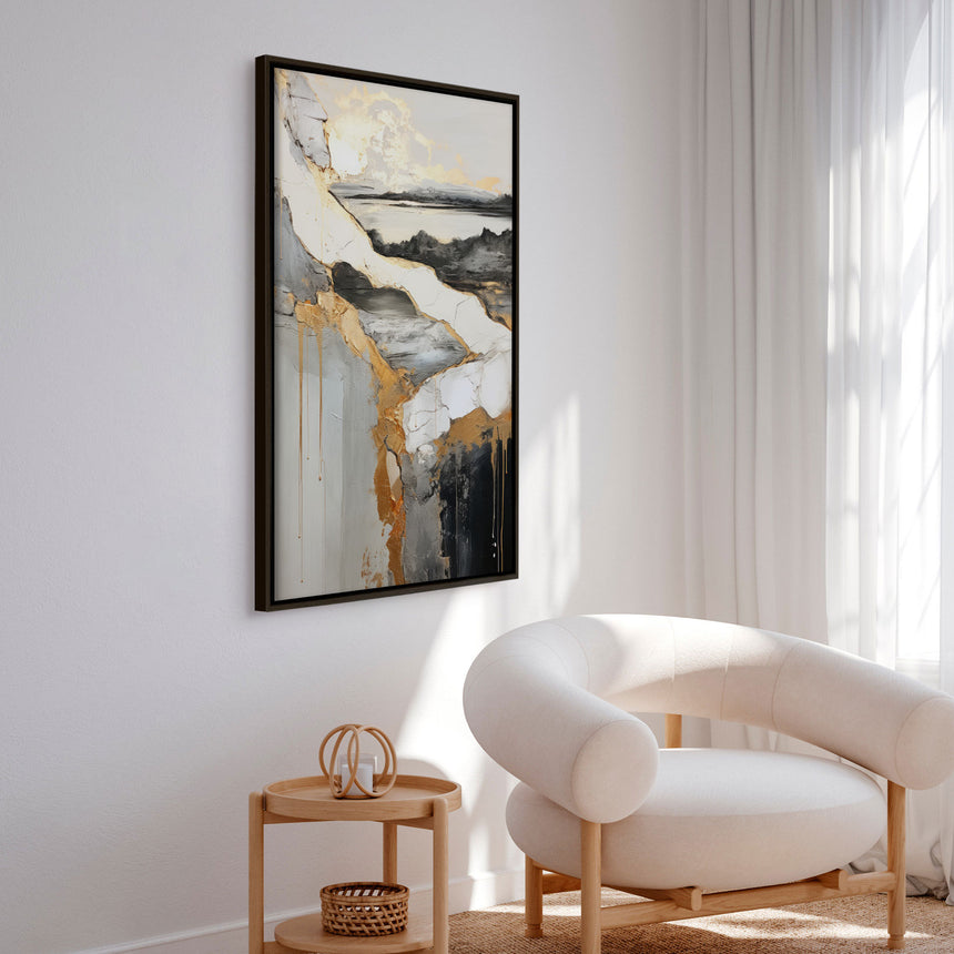 Håndlavet maleri med ramme - Golden Rift - Mixed media - Incado
