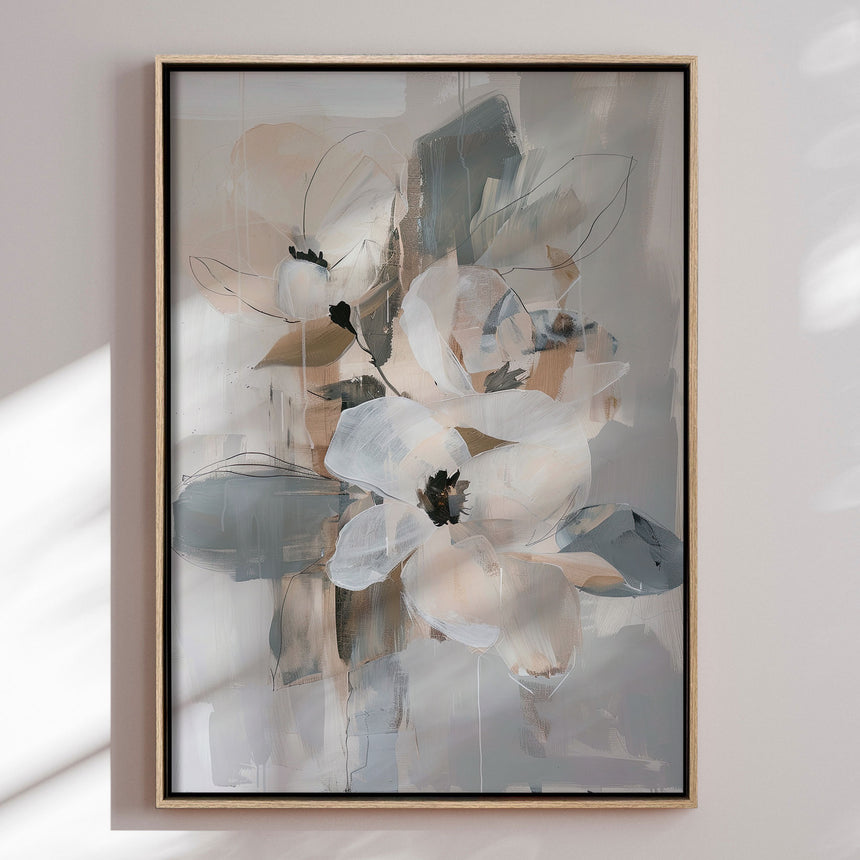 Håndlavet maleri med sort ramme - Delicate Harmony - Mixed media - Incado