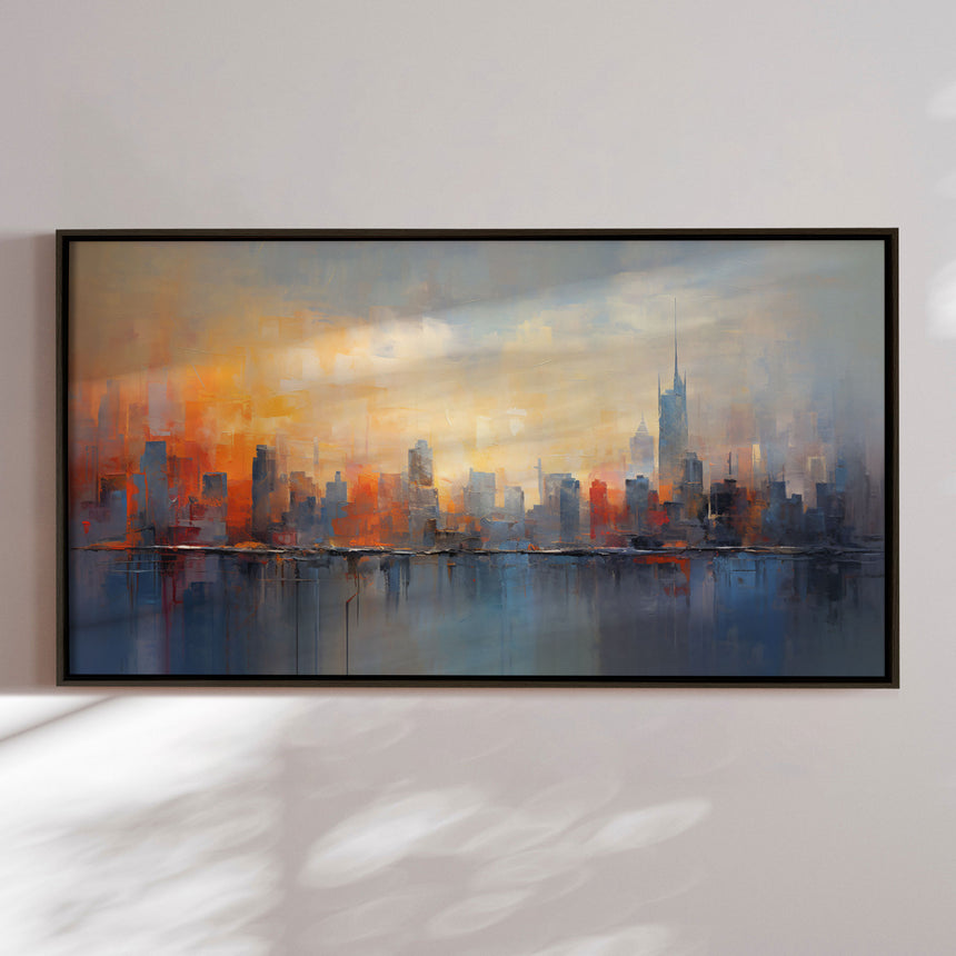 Håndlavet maleri med ramme - Urban Sunset - Mixed media - Incado