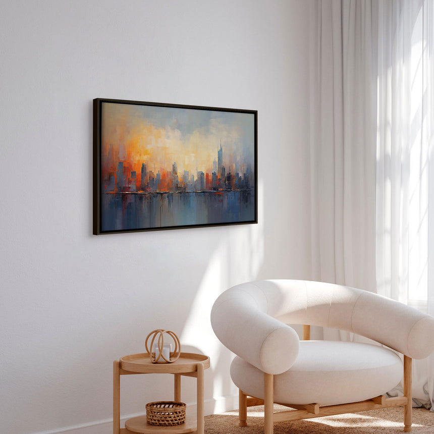 Håndlavet maleri med ramme - Urban Sunset - Mixed media - Incado