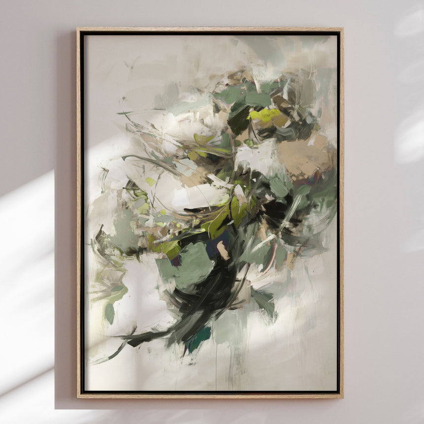 Håndlavet maleri med ramme - Green Dance - Mixed media