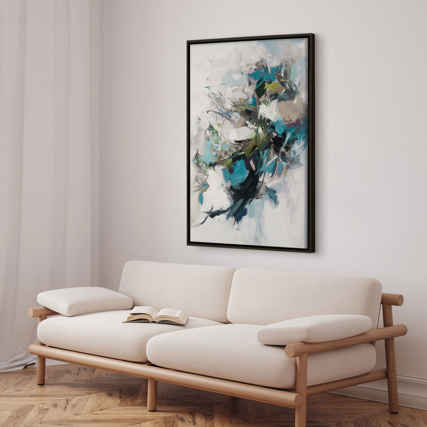 Håndlavet maleri med ramme - Blue Motion - Mixed media