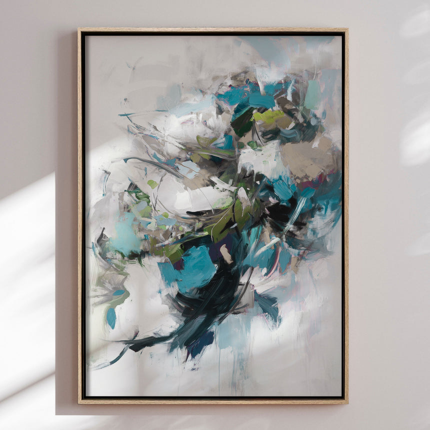 Håndlavet maleri med ramme - Blue Motion - Mixed media