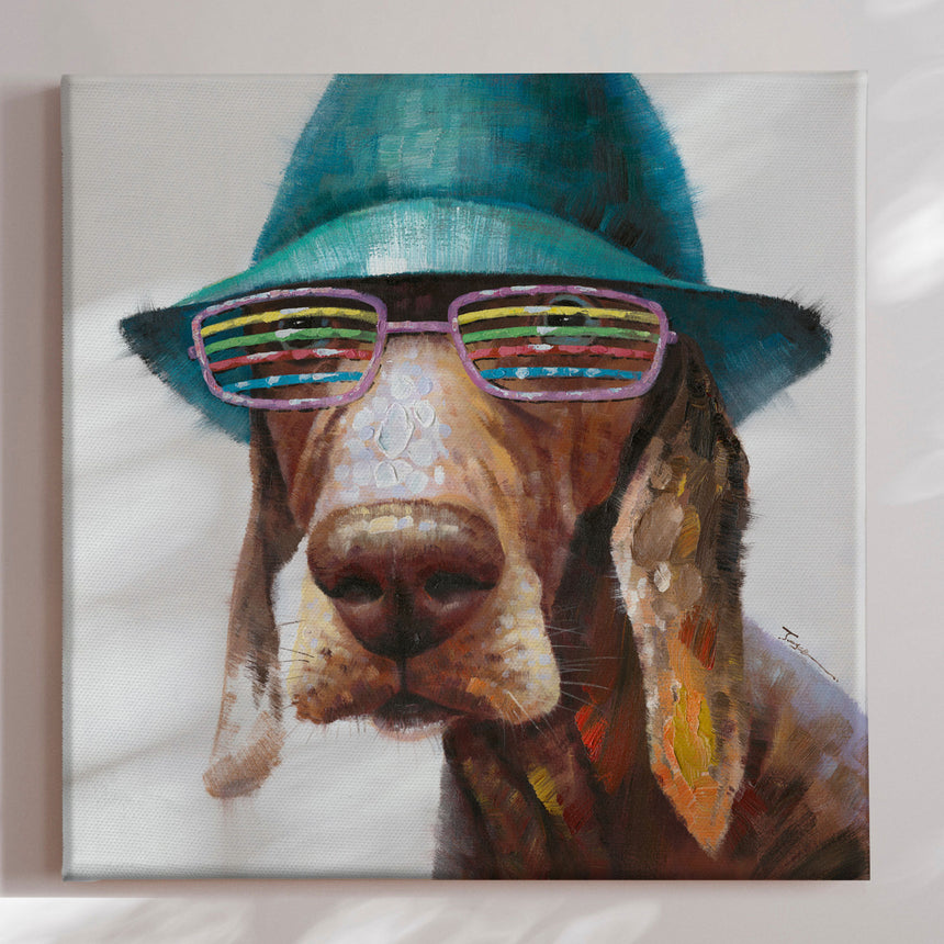 Håndlavet maleri - Dog With Hat - Mixed media - Incado