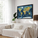 Verdenskort i sort ramme - Cobalt - Plakat - Incado